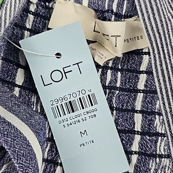 LOFT -241 NWT Blue White Striped Smocked Peplum Tank Top Blouse Women's Medium - Picture 5 of 9